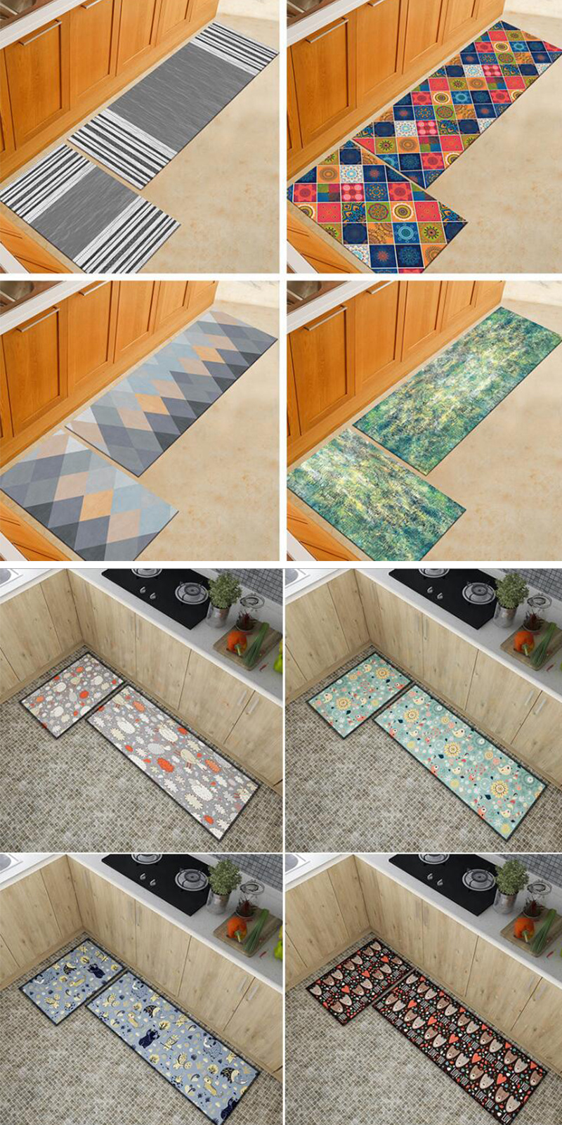 Non-Slip Kitchen Mat Rubber Backing Doormat Runner Rug Set