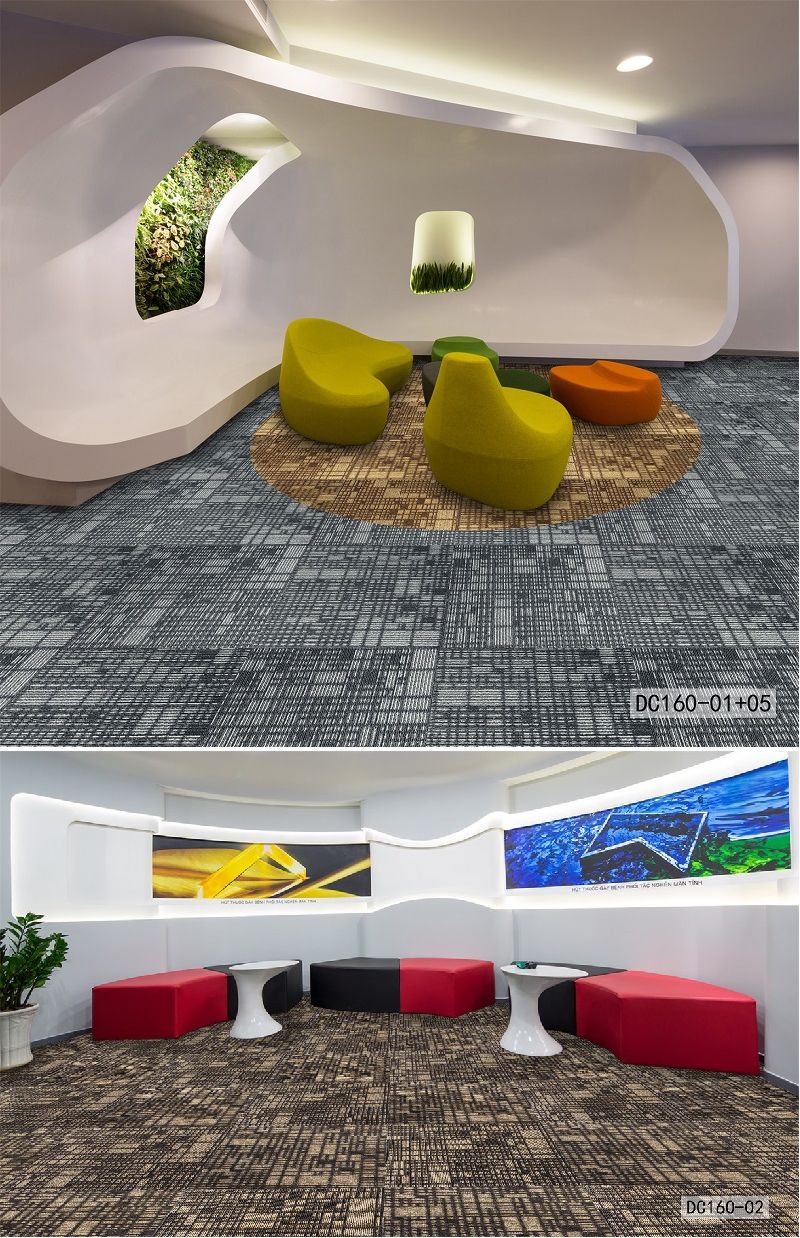 DC160 Movable Modular Soundproof Commercial Carpet Office Carpet Home Hotel Carpet Tiles PP Surface Thick Non-Woven Backing Corridor Carpet