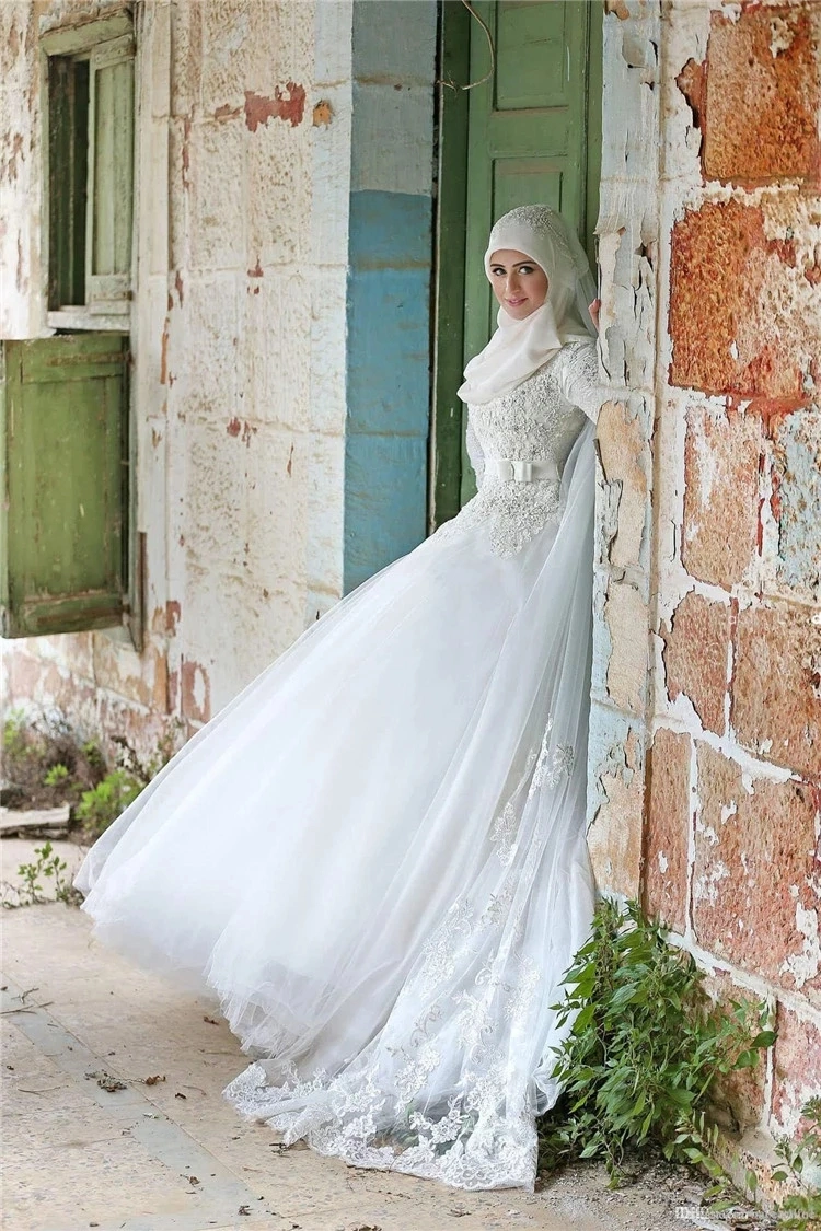 Arabian Islamic Muslim Bridal Dresses Long Sleeves Muslim Wedding Dresses Lb2312