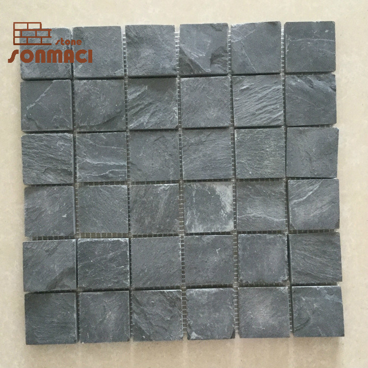 Black Stone Natural Slate Mosaic Tiles Pattern
