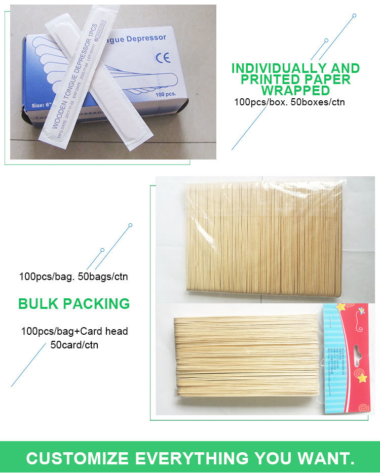 Variety of Styles Medical Birch Disposable Wooden Tongue Depressors