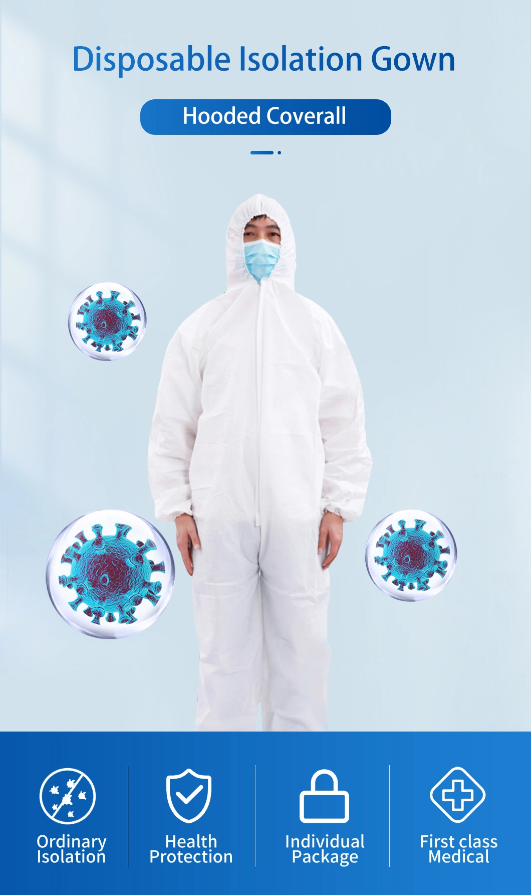 FDA Full-Body Disposable Medical/Surgical Safety Isolation Personal Protection Coverall Seam Tape