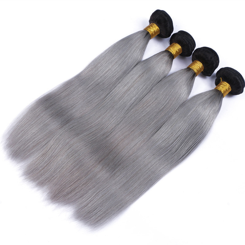 1b/ Grey Straight Hair Ombre Brazilian Human Hair Weave Gray Color Ombre Hair Extensions