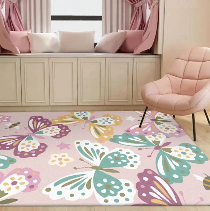 Modern Lovely Pink Color Butterfly Sweet Princess Bedroom Living Room Bedside Carpet Doormat