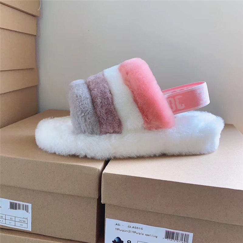 Custom Non Slip Fur Slides Sheepskin Moccasin Snow Sheepskin Fur Boots Sandals Open Toe Womens Sheepskin Slippers for Winter