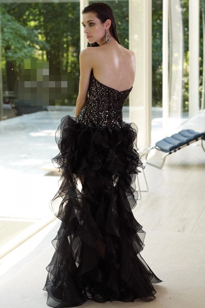 Black Organza Ruffles Oscars Dresses Crystal Beading Red Carpet Prom Evening Dress Celebrity Runway Dress