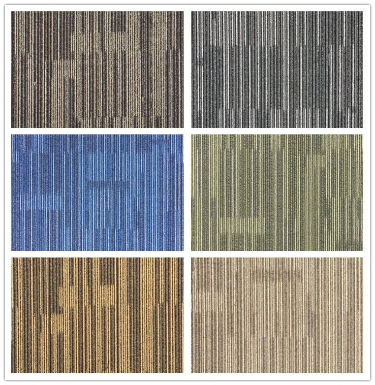 Stripe Modular Carpet Tiles 50X50cm Office Commercial Hotel Home Carpet Factory Wholesale PP Surface PVC Backing for Indoor Using Carpet