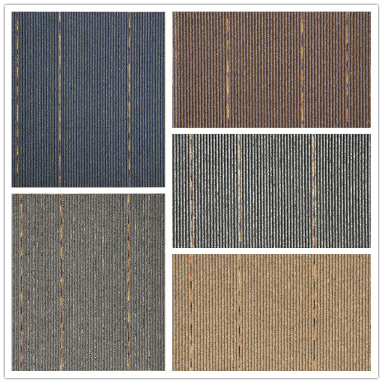 Commercial Stripe Carpet Tiles 50X50cm Office Carpet Hotel Carpet Tiles Modular Carpet PP Surface PVC Backing