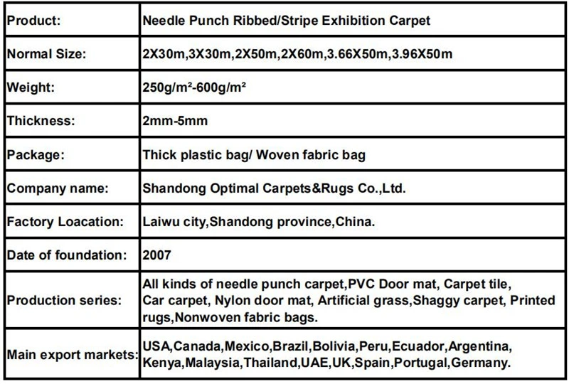 Non-Woven Rib Exhibition Carpet with Wholesales Price