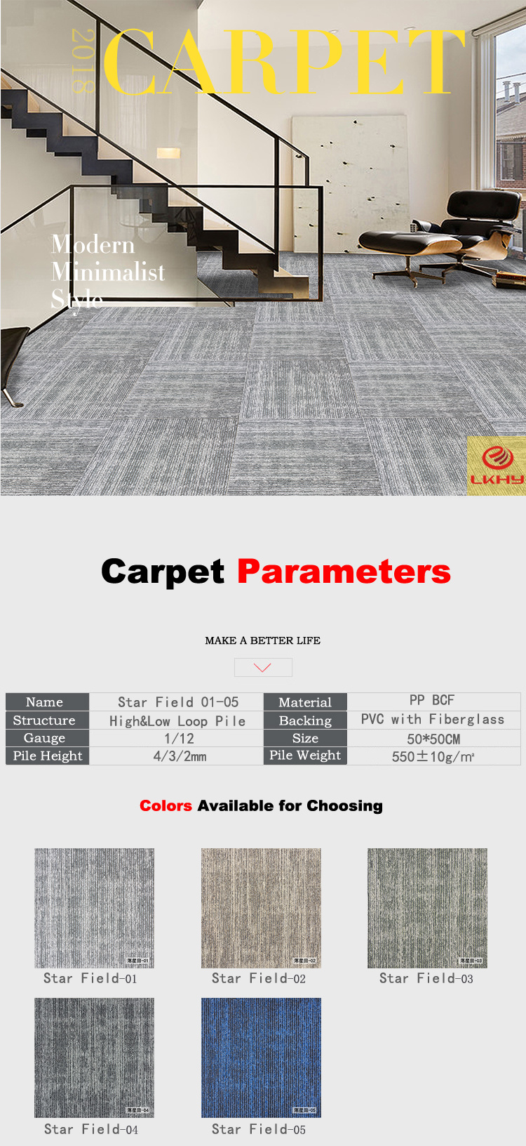 China Top 10 Loop Pile Carpet Brands PP Heavy Traffic Carpet Tile for Commercial Office