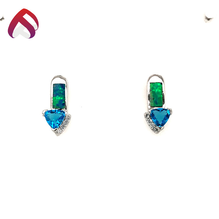Swiss Blue Topaz Jewelry 925 Silver blue Opal Dainty Earring