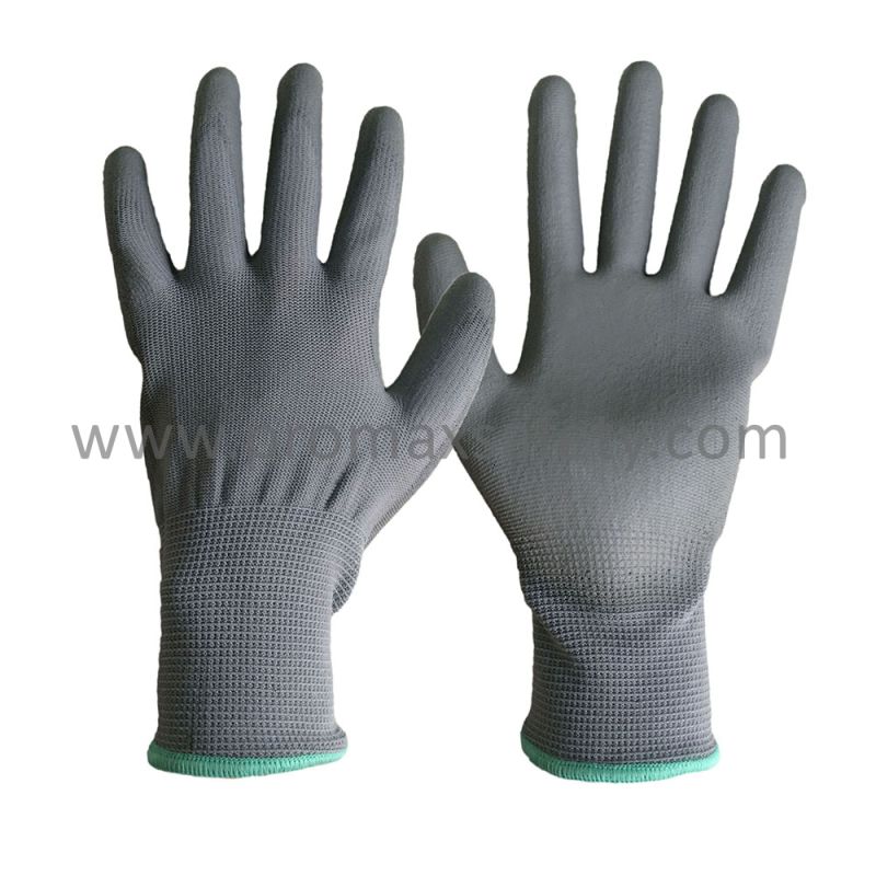 Grey Polyester Knitted DMF Free Gloves with Grey PU Coating
