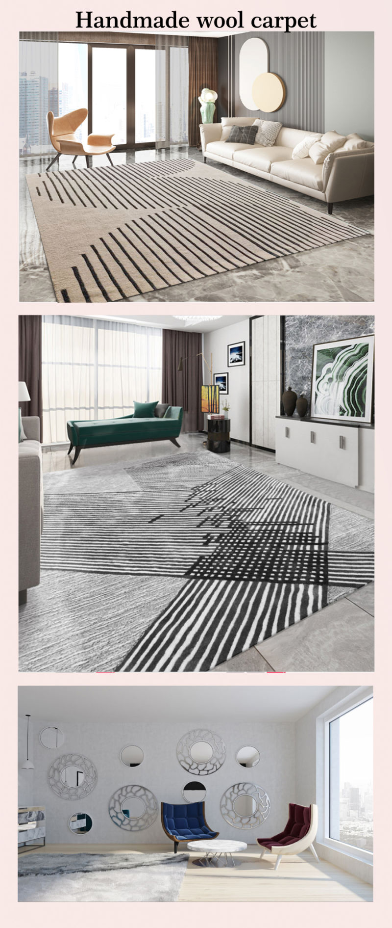 Nordic Luxury Rectangle Living Room Anti Slip Rugs Polyester Modern Carpets