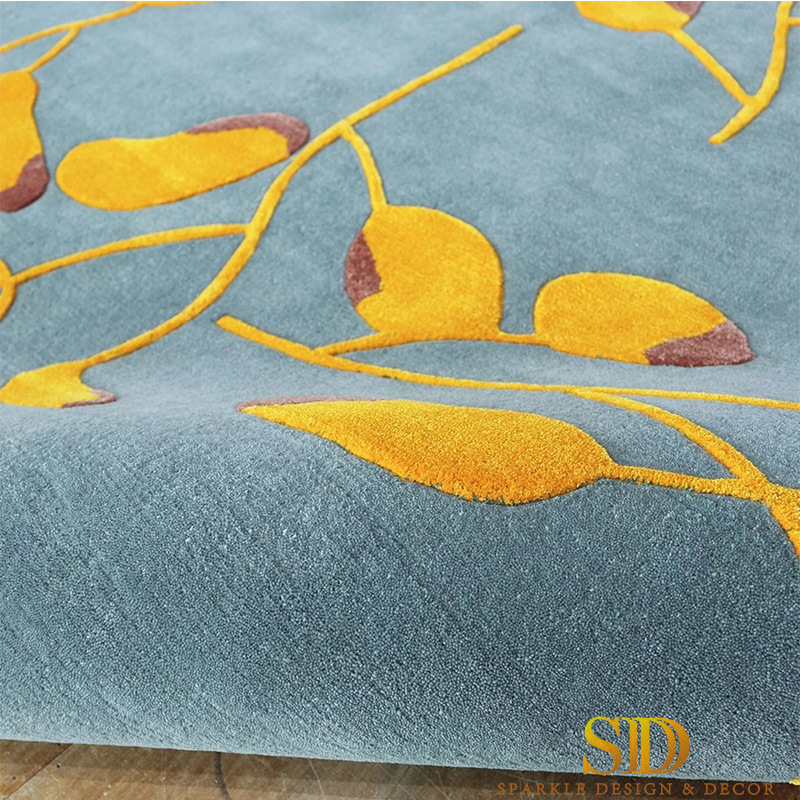 Custom Made Elegant Style Blue Color Square Carpet/Rug for Living Room in New House/Villa