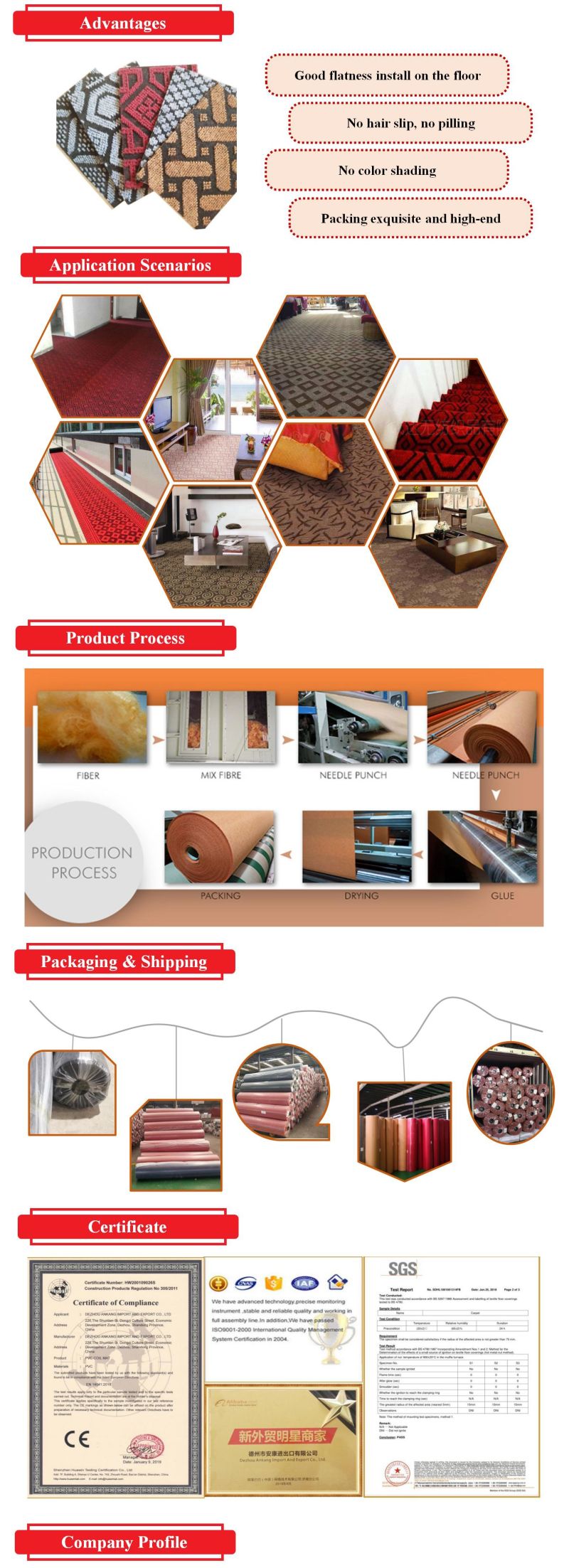 Anti Slip Living Room Polyester Jacquard Carpet for Hotel Flooring