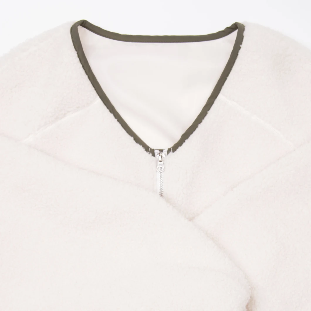 New Arrival Women Fashion Short Winter Overcoat Creamy White Real Sheep Fur Lambswool Coat