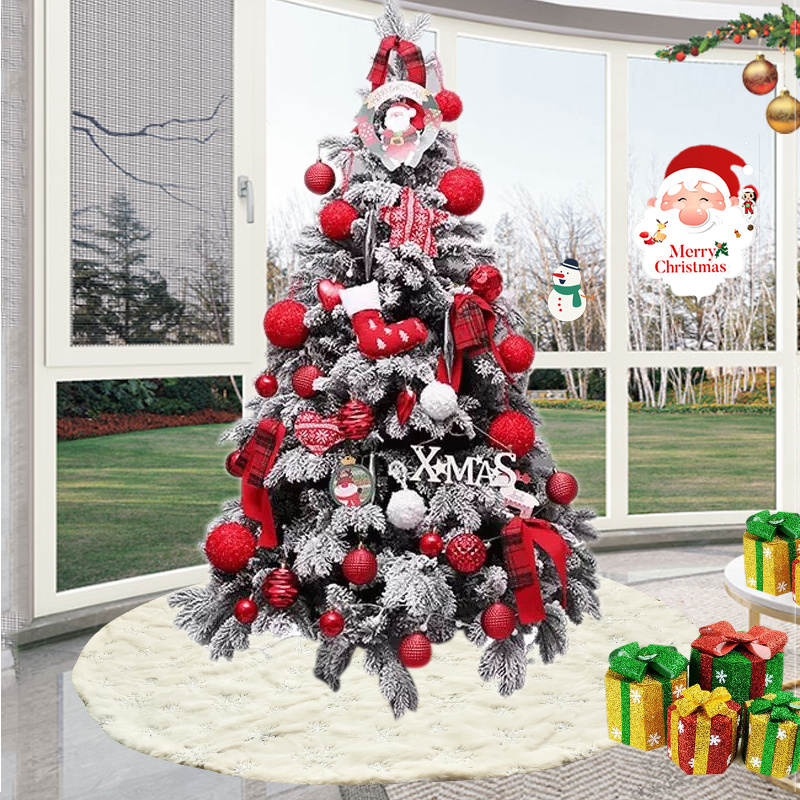 1PC White Christmas Tree Skirt Plush Faux Fur Carpet Xmas Floor Mat Ornaments Merry Christmas New Year Christmas Tree Decoration