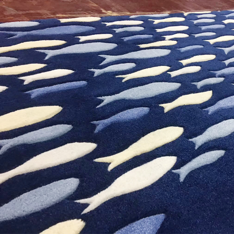 Living Room Blue Color Custom Pattern Floor Carpet for Hotel Villa
