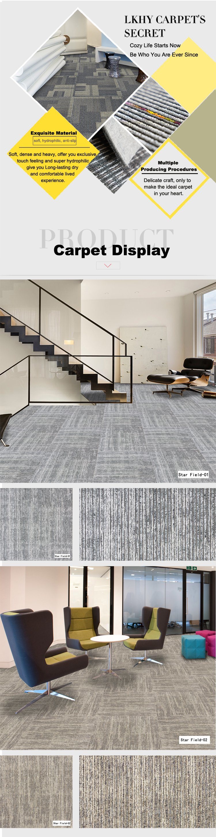 1/12 Star Field Office Carpet Tile with PVC Backing