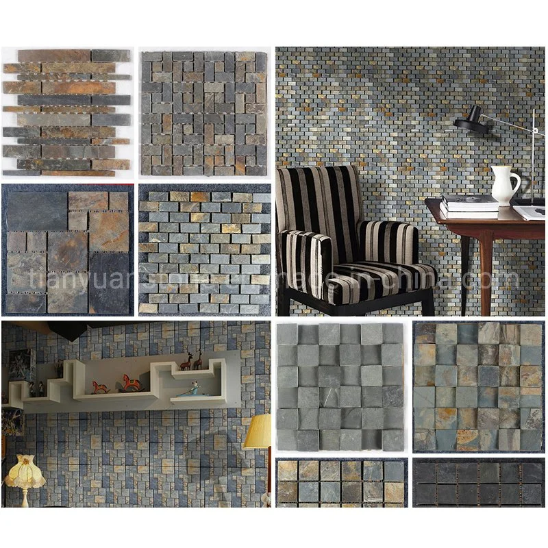 Natural Brick Look Strip Grey and Rust Slate Mosaic Outdoor Wall Tile