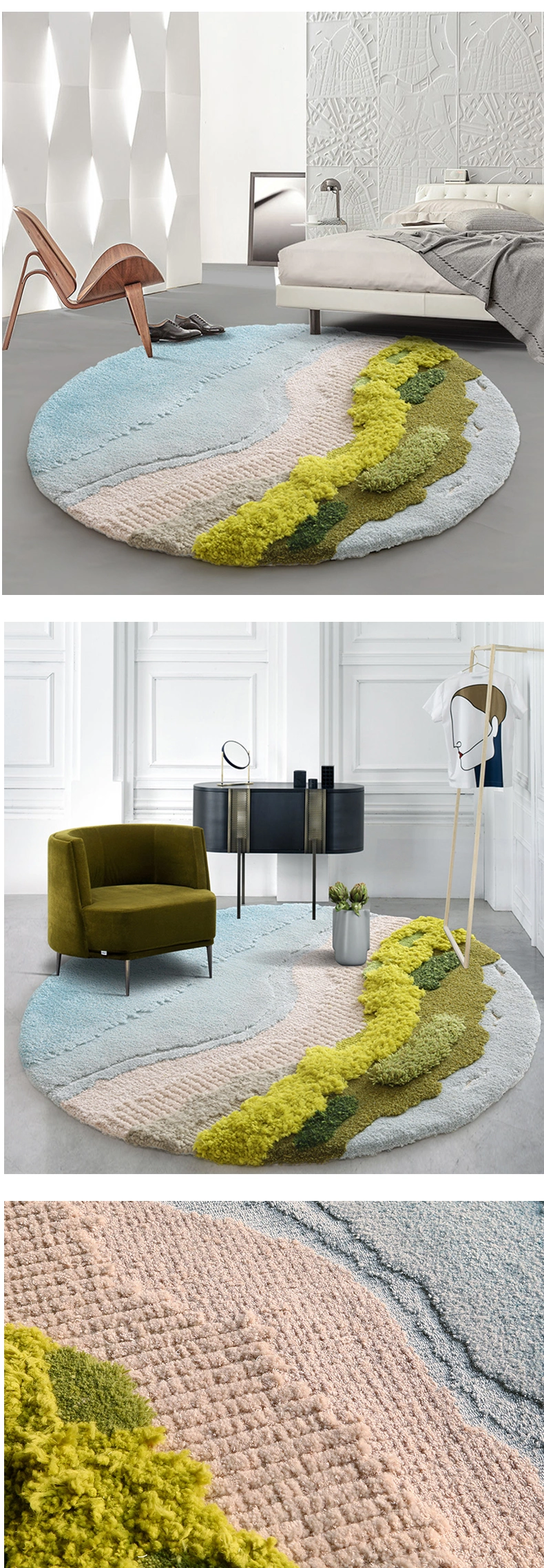 Forest Style Rugs Round Wool Carpets Home Floor Rugs Area Carpet Wool Rug