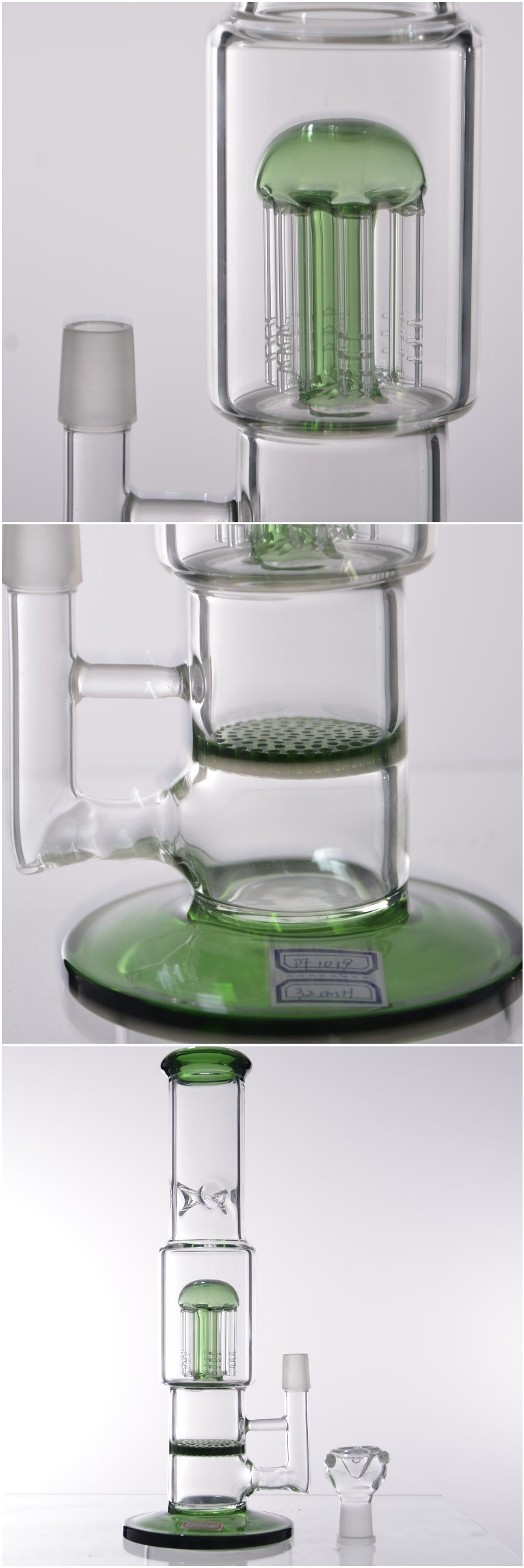 DF1019 Green Musharoom Green Honeycomb and Green Bottom Glass Water Pipe