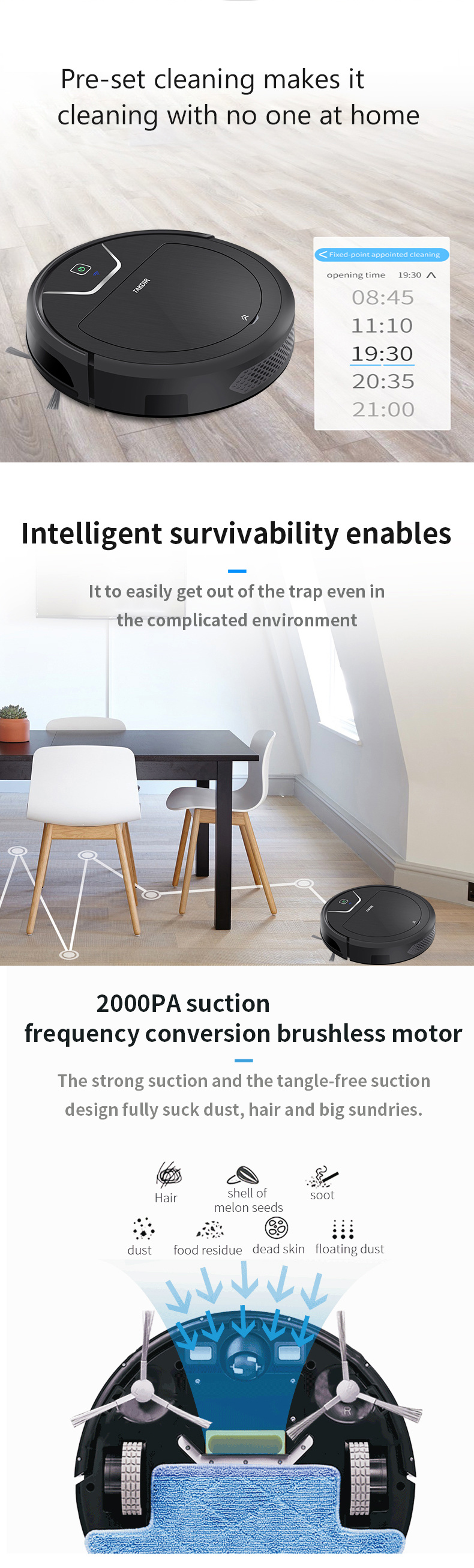 Robot Vacuum Cleaner Carpet Cleaner 2000PA Suction Can Clean Long-Haired Carpet