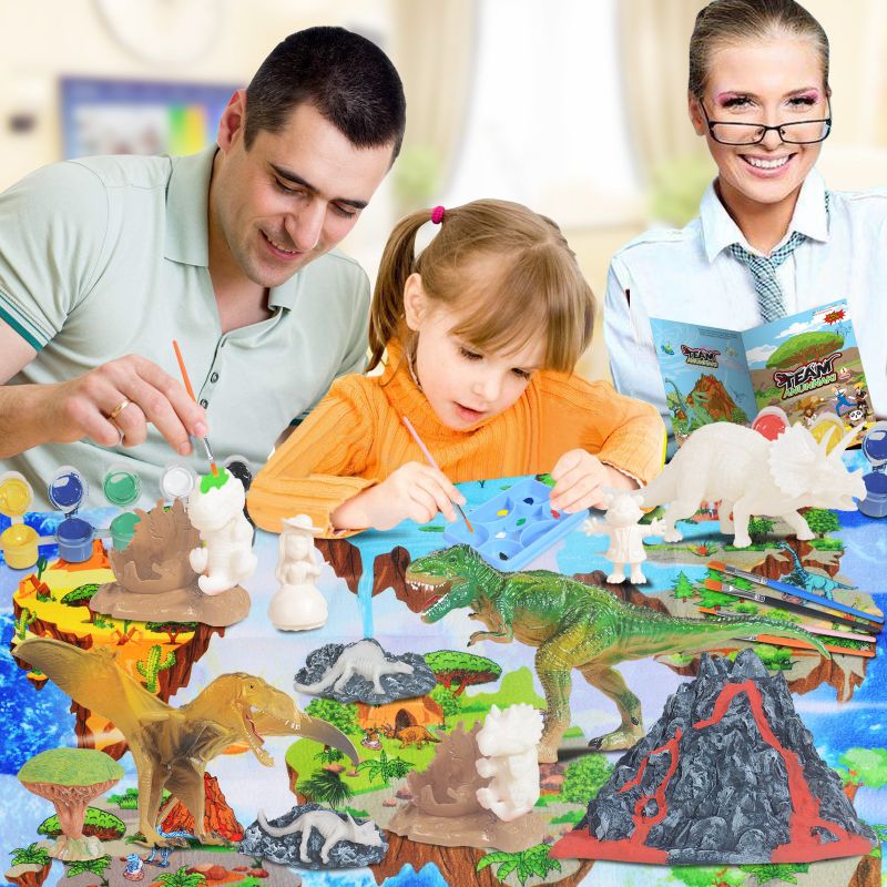DIY 3D Painting Dinosaur Kit Set Educational Toy Paint Your Own Dinosaur Figurines Set Toy with Game Mat 49PCS