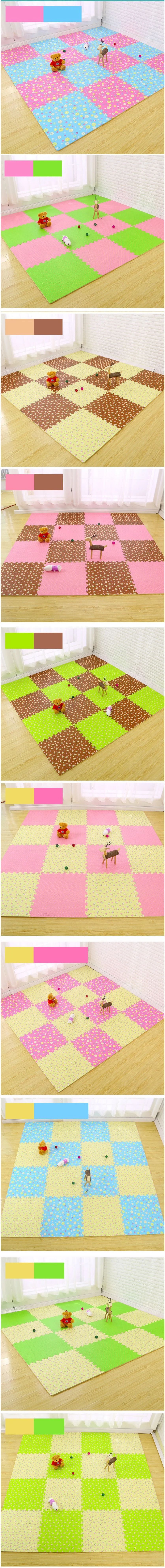 Playground Flower Print Design Non-Slip Tatami Mat EVA Foam Interlocking Puzzle Play Mat 24*24inch Baby Play Mat Baby Carpet for Kids Room