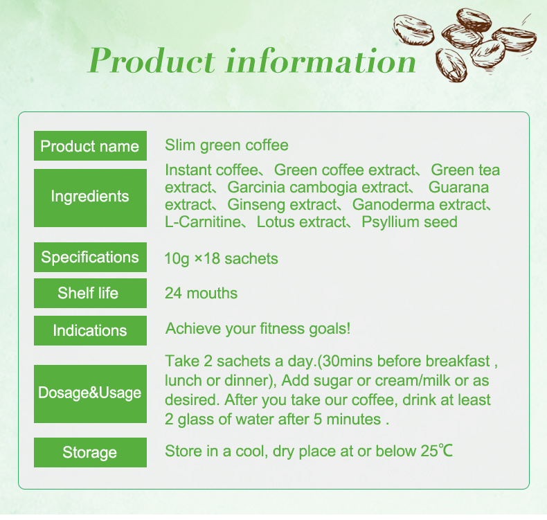 Slim Green Coffee with Ganoderma Green Coffee for Slimming