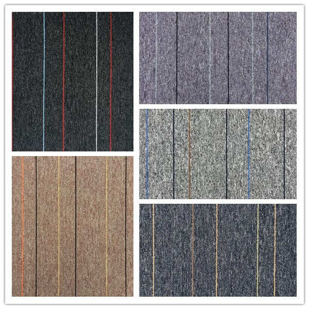 Level Loop Stripe PP Surface PVC Backing Modular Carpet Tiles Factory Wholesale for Office Commercial Building Using