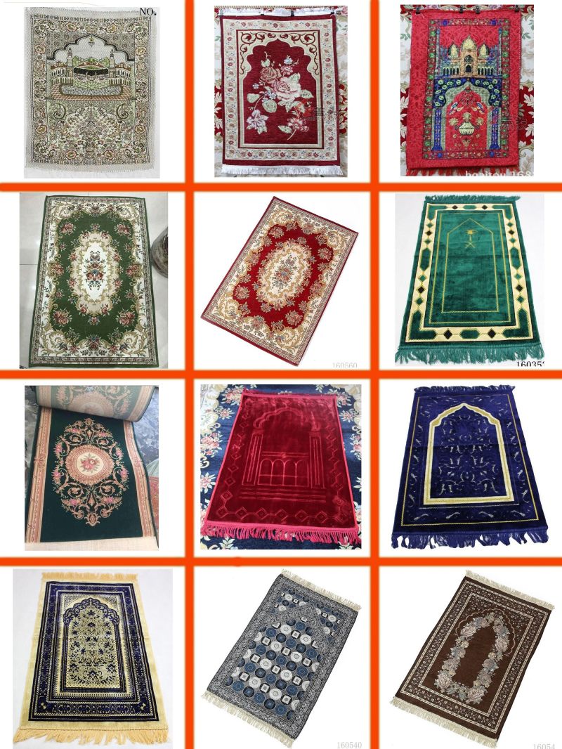 Thin Janamaz Sajjadah Amn-163 Islam Portable Muslim Prayer Mat Sajadah Carpet Chenille Woven Embroidered Rug Travel Namaz Area
