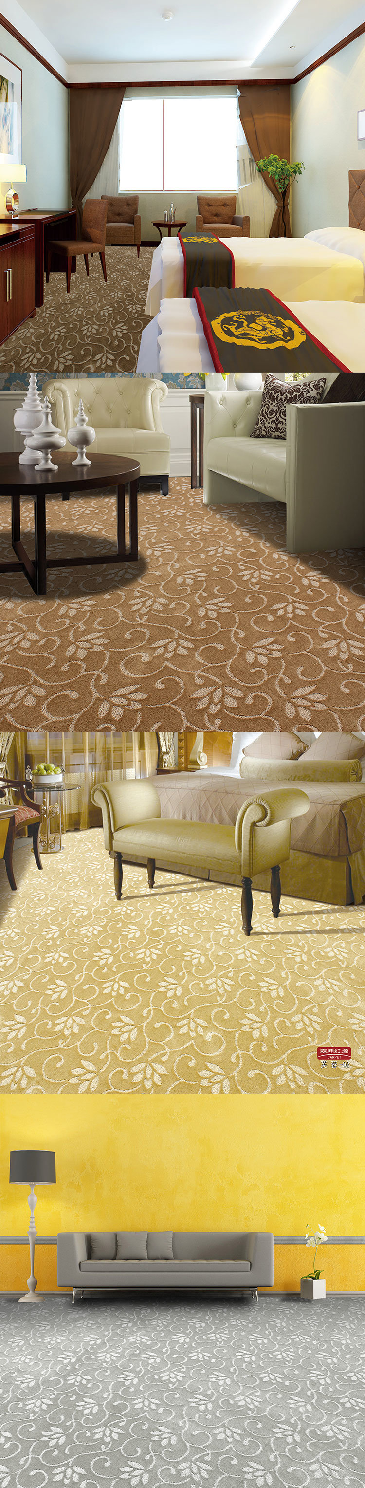 Lotus 3D Printed Cut and Loop Pile Hotel Corridor Carpet Wall to Wall Carpet Nylon Wool Carpet Roll Luxury Indoor Floor Broadloom Carpet