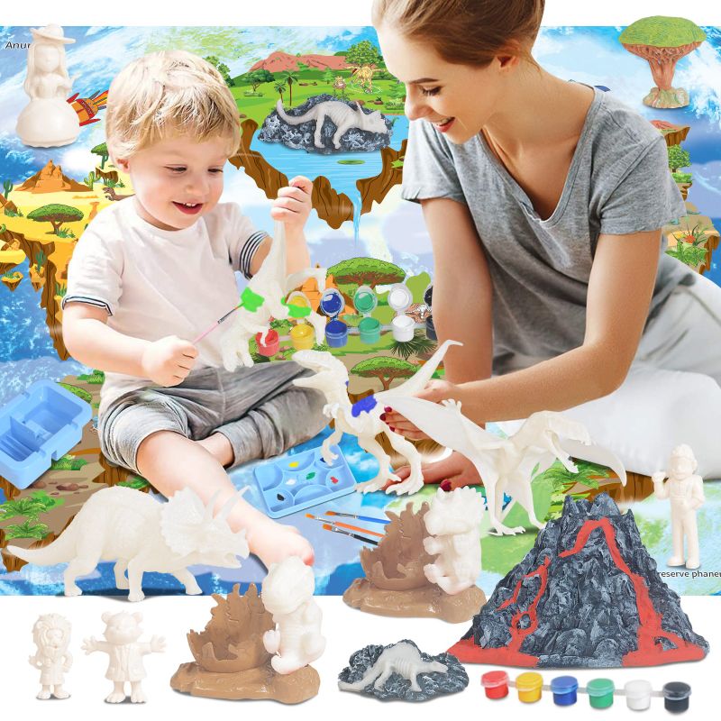DIY 3D Painting Dinosaur Kit Set Educational Toy Paint Your Own Dinosaur Figurines Set Toy with Game Mat 49PCS