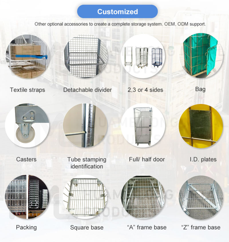 Welded Galvanized Laundry Nesting Wire Mesh Roll Container for Warehouse