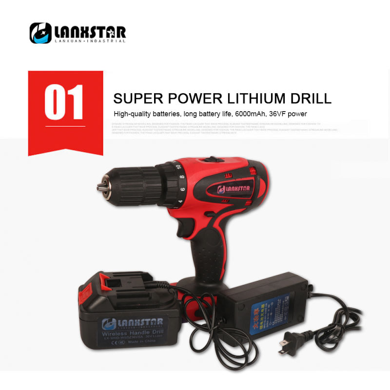 Big Power 36V Lithium Battery Electric Drill Screwdriver Rechargeable Cordless Drill Power Tool Impact Hand Drill