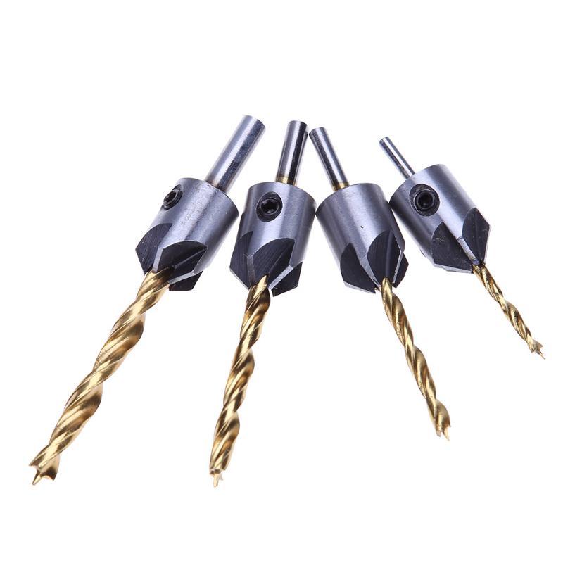 4PCS 3-6mm HSS Drill Bit Set Woodworking Countersink Chamfers Home Hand Tools Carpentry Reamer Woodworking Chamfer End Milling