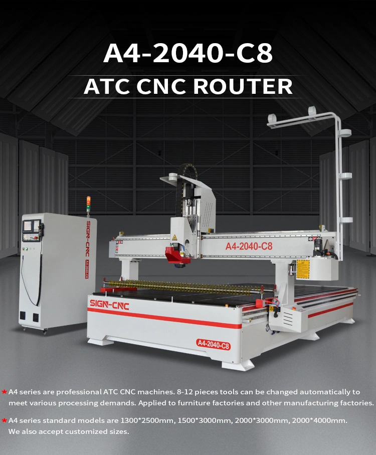 CNC Router 2040 Atc Wood Router Machine with Press Wheel and Vacuum Table