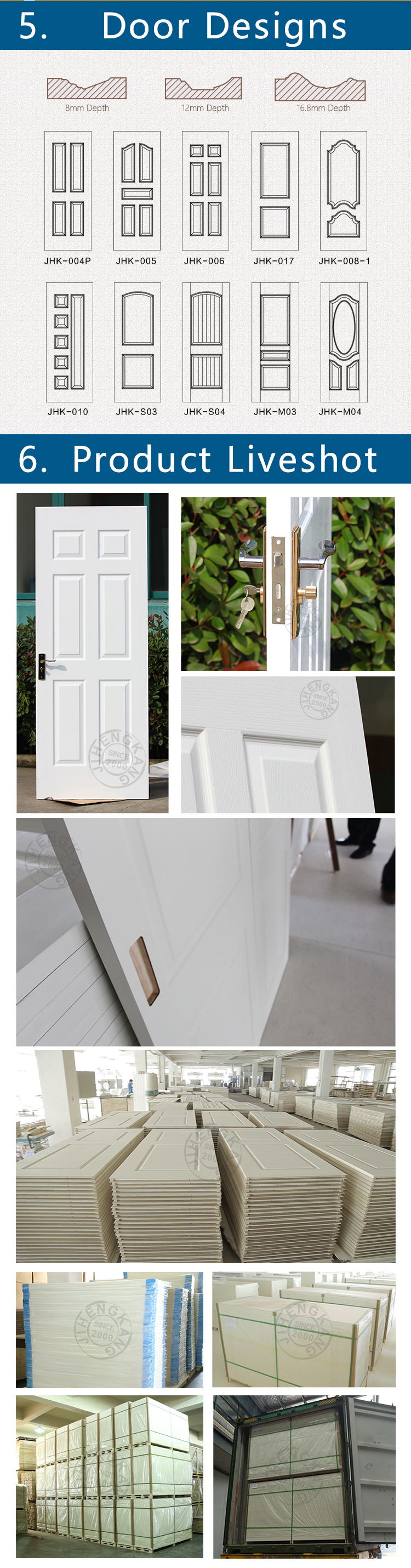 Jhk-S03 Primer HDF Molded Interior Wooden Carve Whiter Door