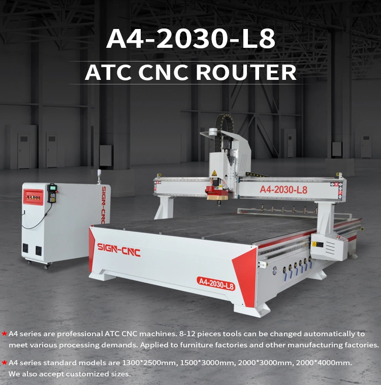 Wood CNC Router A4-2030-L8 Wood Router Machine for Furniture