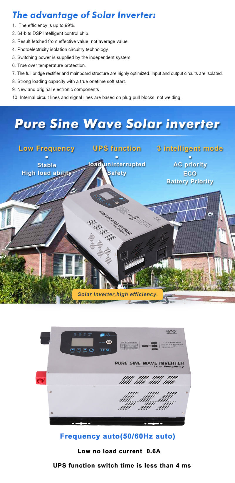 1kwatt-6kwatt Single Phase off-Grid Solar Inverter for Solar Power System Home
