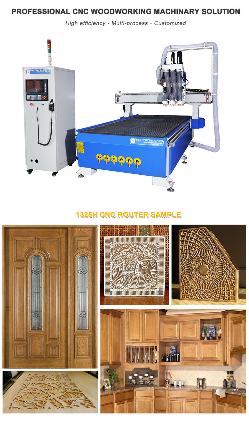 Industrial Furniture Cabinets 3 Head Pneumatic Engraving CNC Router 1325