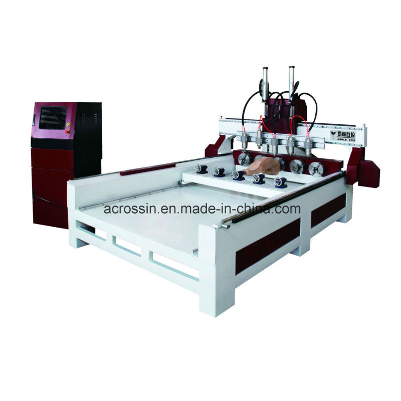 4 Axis Multi Head 3D Wood Carving CNC Router with Rotary for Woodworking