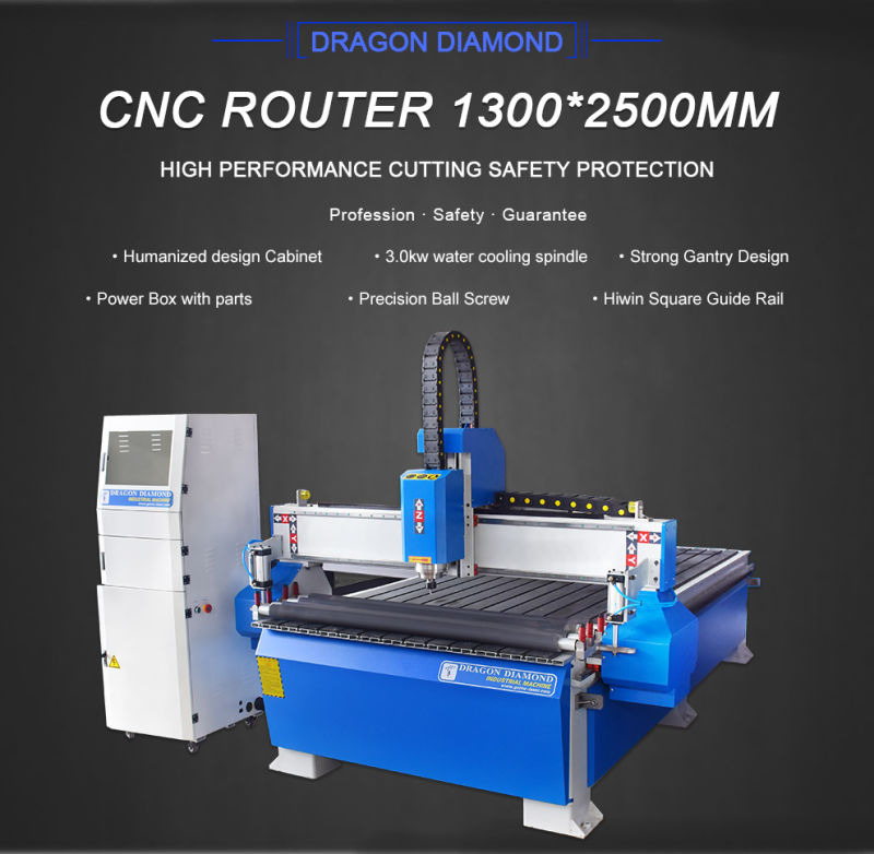 Customized 1325 CNC Router Wooden Cutting Machine with Press Roller