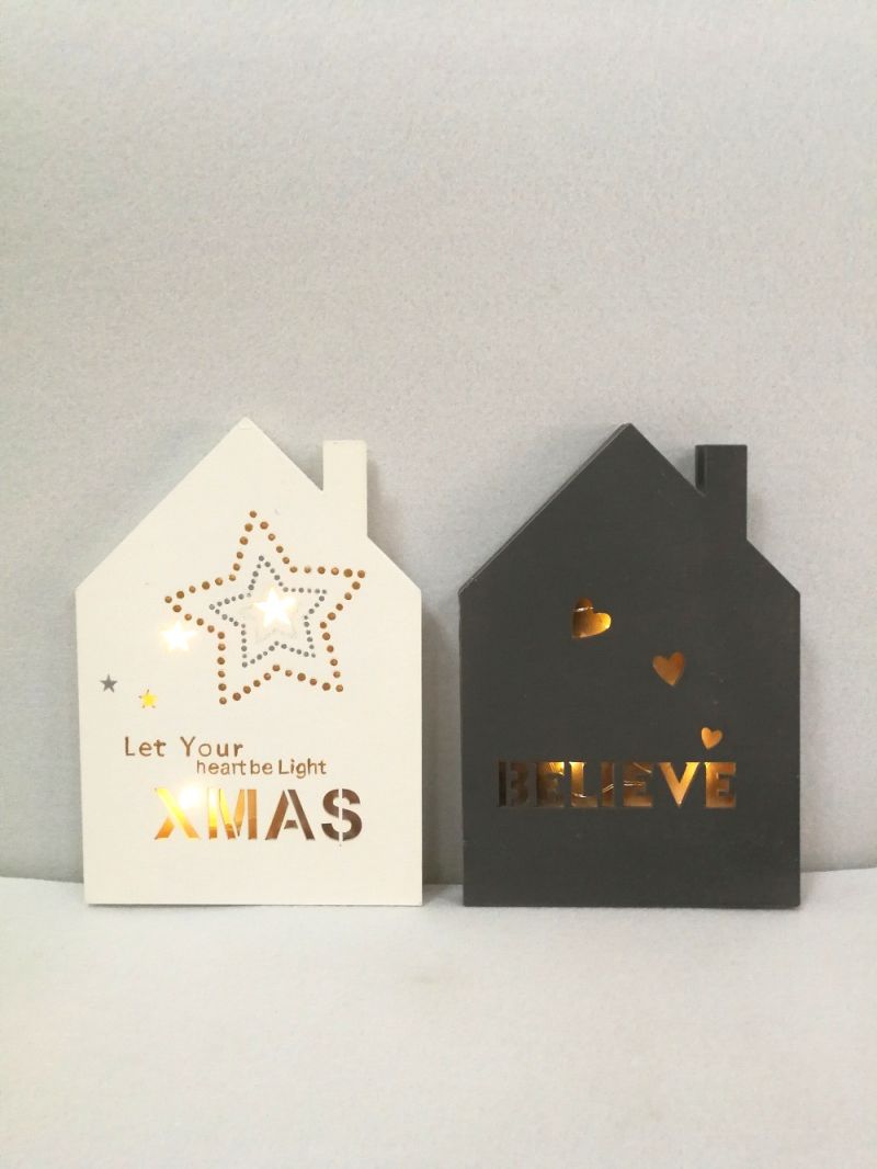 LED Laser Cutting Wooden Christmas Decoration with Clip