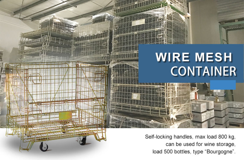 Supermarket Movable Nesting Saving-Space Wire Mesh Cages with Four Wheels
