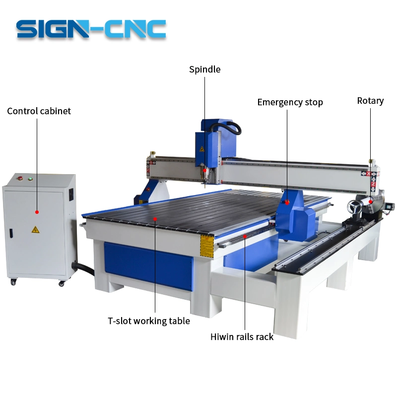 Hobby Hot Sale 3D CNC Router 1325 with 4th Rotary Axis for Wood, MDF Carving