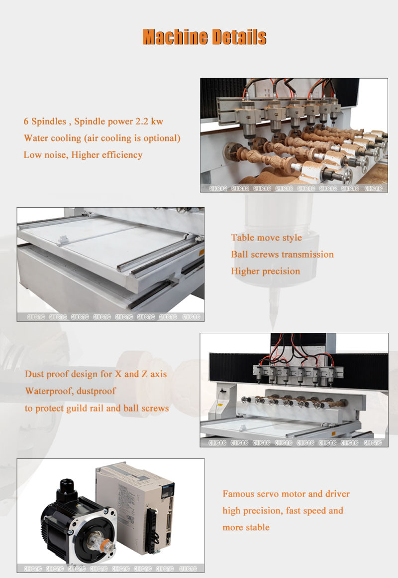2010-6, Multi-Spindle, 4 Axis Wood CNC Router, 3D Engraving Machine