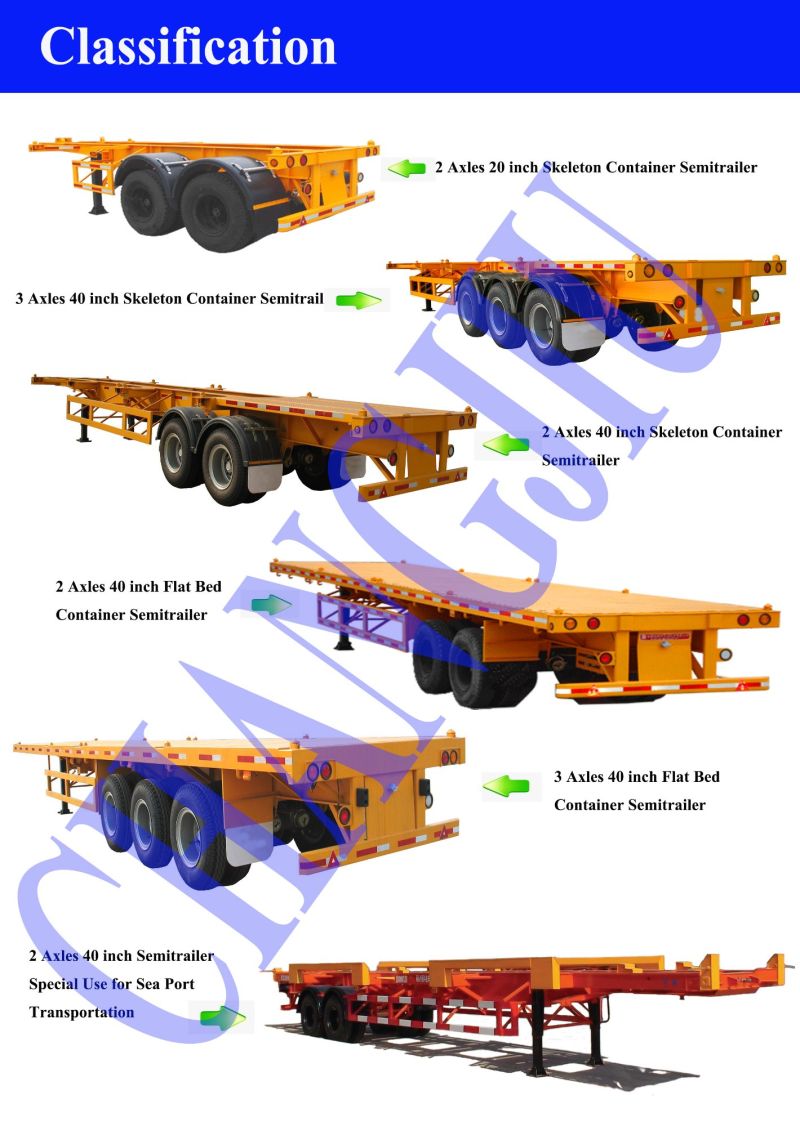 3 Axles Fuwa Axles 20FT 40FT Flat Bed Container Truck Semi Trailer