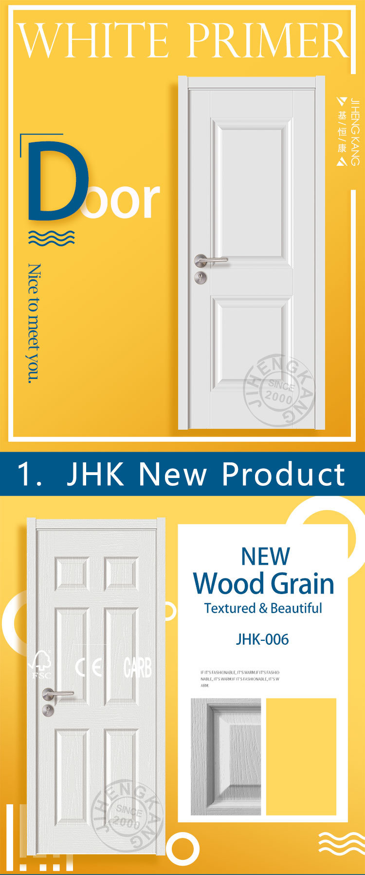 Jhk-S03 Primer HDF Molded Interior Wooden Carve Whiter Door